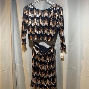 Gold/Black Sequin 2 Piece Dress- Size Small
